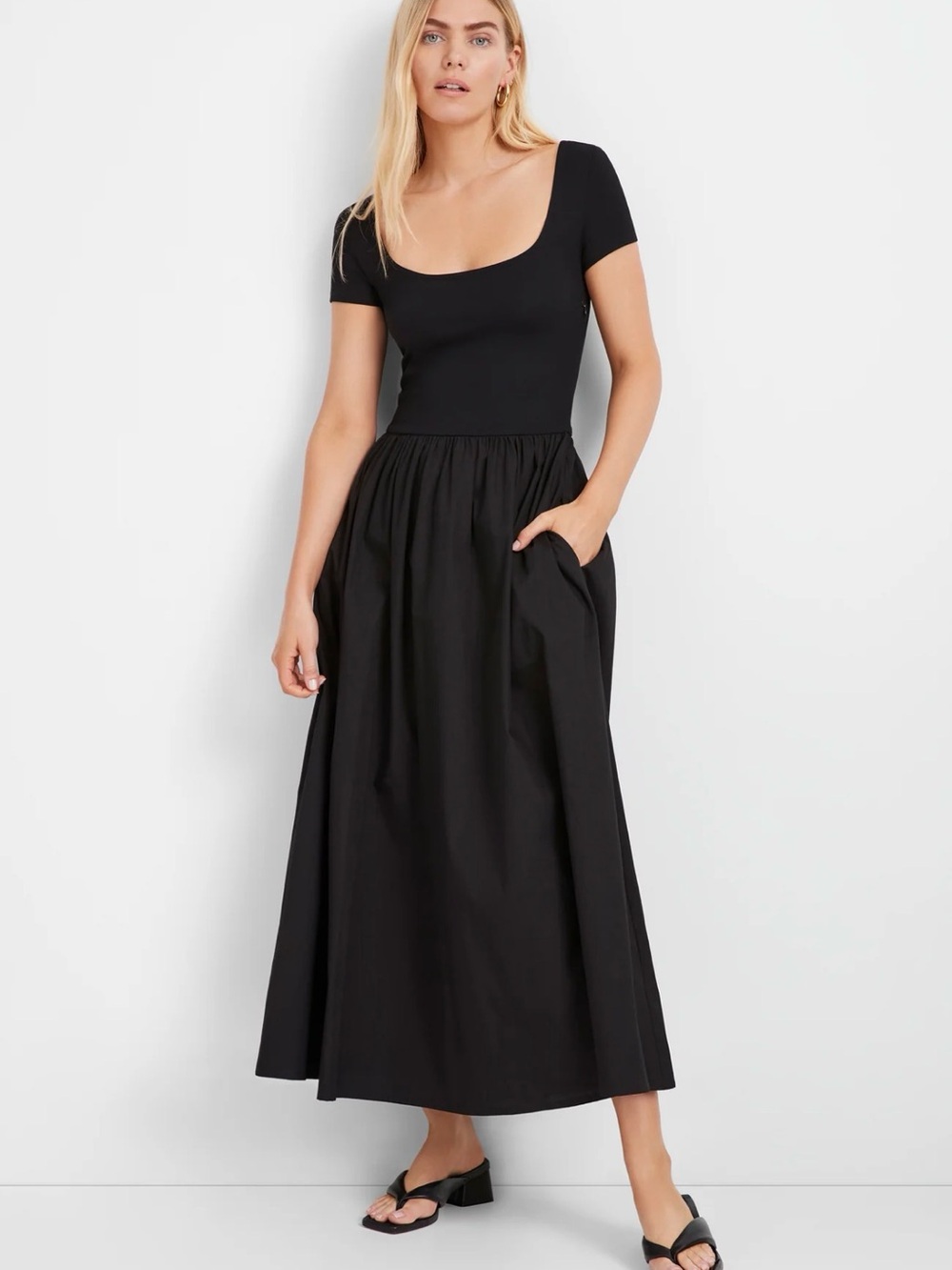 New Marcella Scoop Neck Black Maxi Dress with Pockets